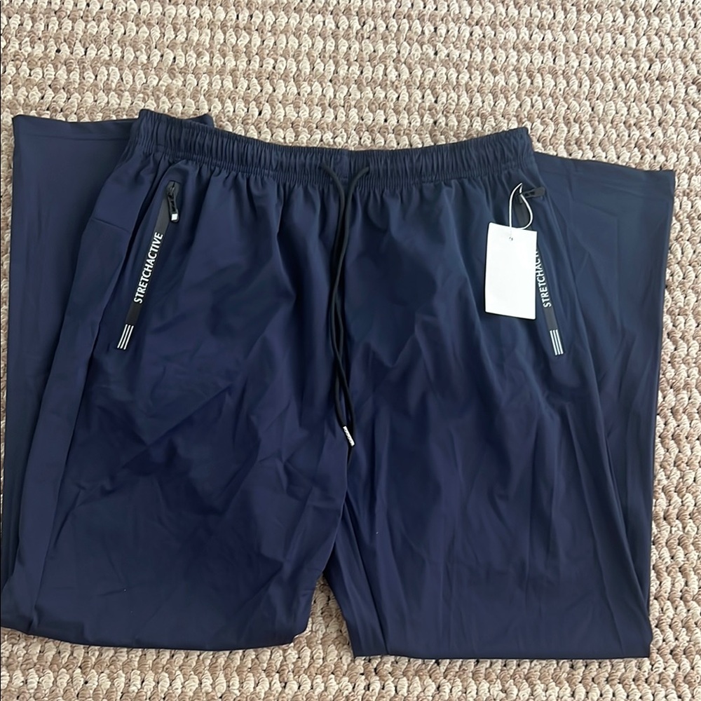 Stretch Active Navy Track Pants with Zipper Pockets Size XL Short New With Tag